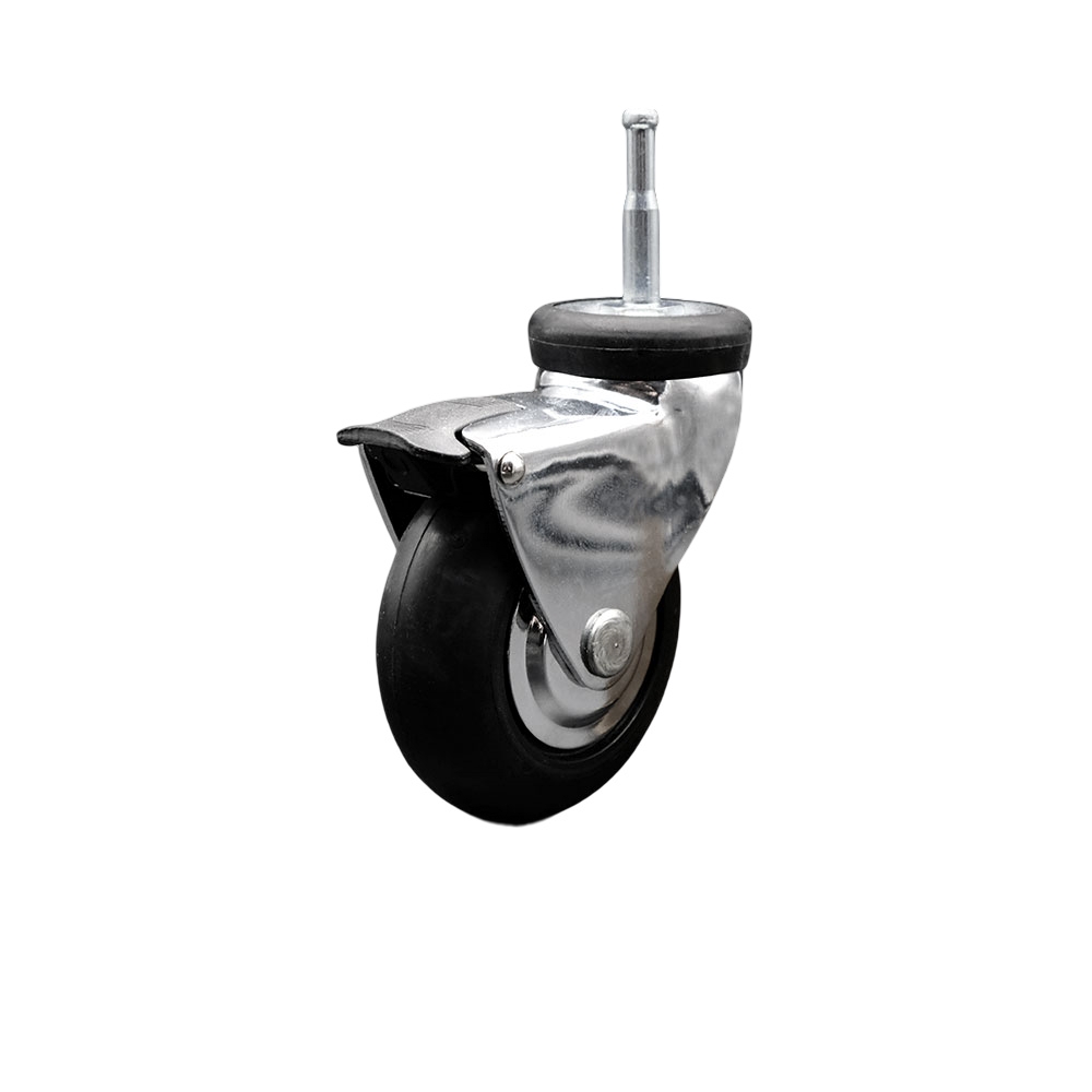 3 Inch Swivel Caster Wheels for Furniture - Bright Chrome Hooded Neoprene Rubber Wheel with 5/16 Inch Grip Ring Stem and Brake - Wood Sockets Included - 110 lbs. Per Caster - Service Caster Brand — photo 1
