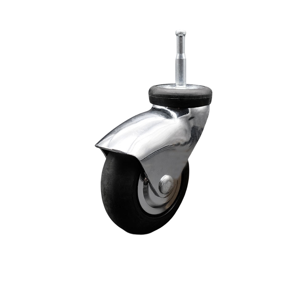 3 Inch Swivel Caster Wheels for Furniture - Bright Chrome Hooded Neoprene Rubber Wheel with 5/16 Inch Grip Ring Stem - Wood Sockets Included - 110 lbs. Per Caster - Service Caster Brand — photo 1