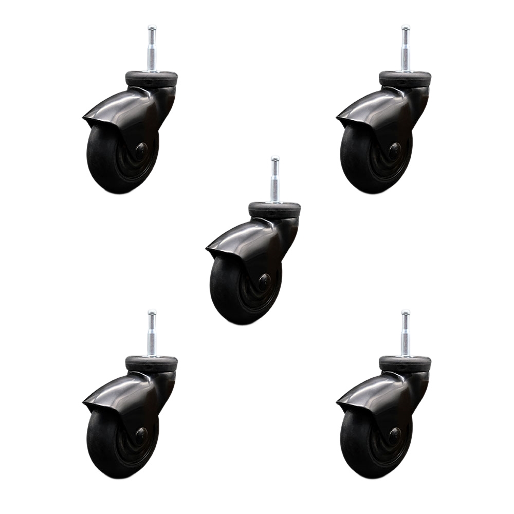 3 Inch Swivel Caster Wheels for Furniture - Black Hooded Neoprene Rubber Wheel with 5/16 Inch Grip Ring Stem - Wood Sockets Included - 550 lbs. Total Capacity - Set of 5 - Service Caster Brand — photo 1