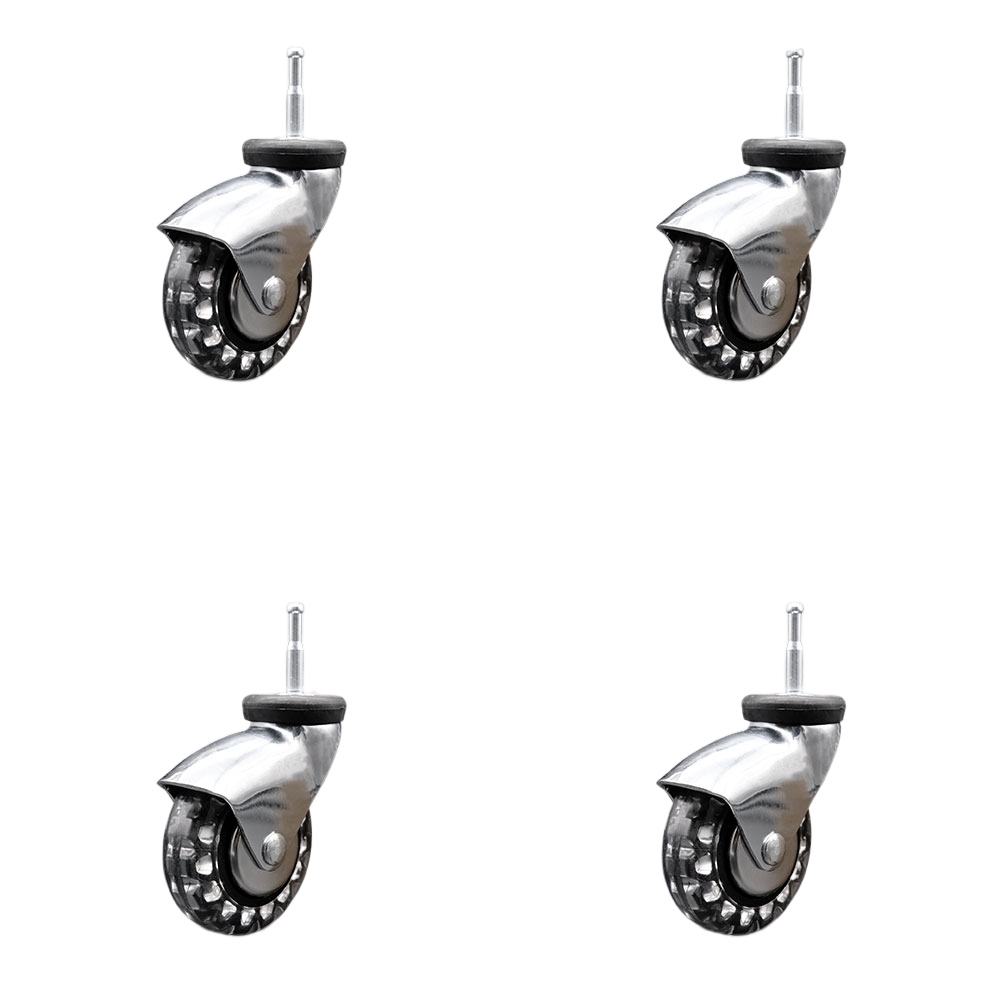 3 Inch Swivel Caster Wheels for Furniture - Bright Chrome Hooded Polyurethane Wheel with 5/16 Grip Neck Stem - Wood Sockets Included - 480 lbs. Total Capacity - Set of 4 - Service Caster Brand — photo 1