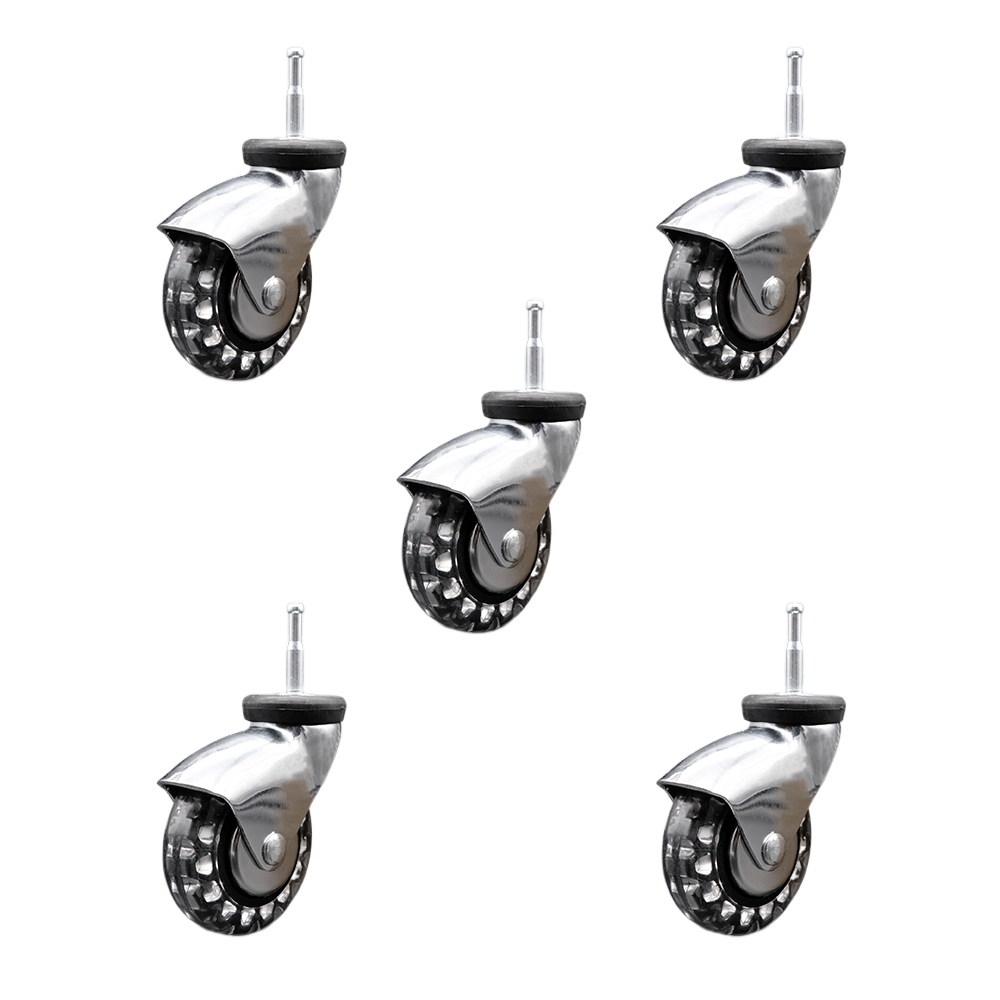 3 Inch Swivel Caster Wheels for Furniture - Bright Chrome Hooded Polyurethane Wheel with 5/16 Grip Neck Stem - Wood Sockets Included - 600 lbs. Total Capacity - Set of 5 - Service Caster Brand — photo 1