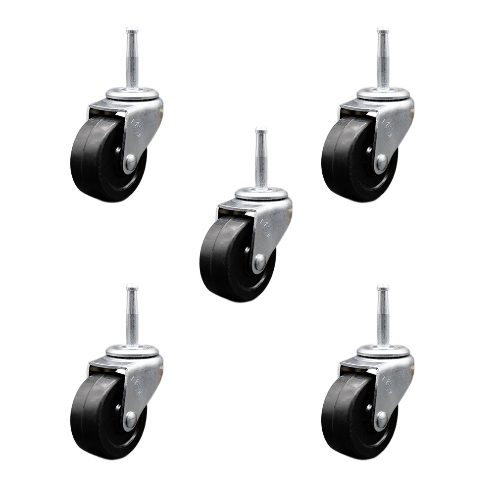 2 Inch Swivel Soft Rubber Caster Wheels and 5/16 Inch Grip Neck Stem Casters - 400 lbs. Total Capacity - Sockets Included - Set of 5 - Service Caster Brand — photo 1