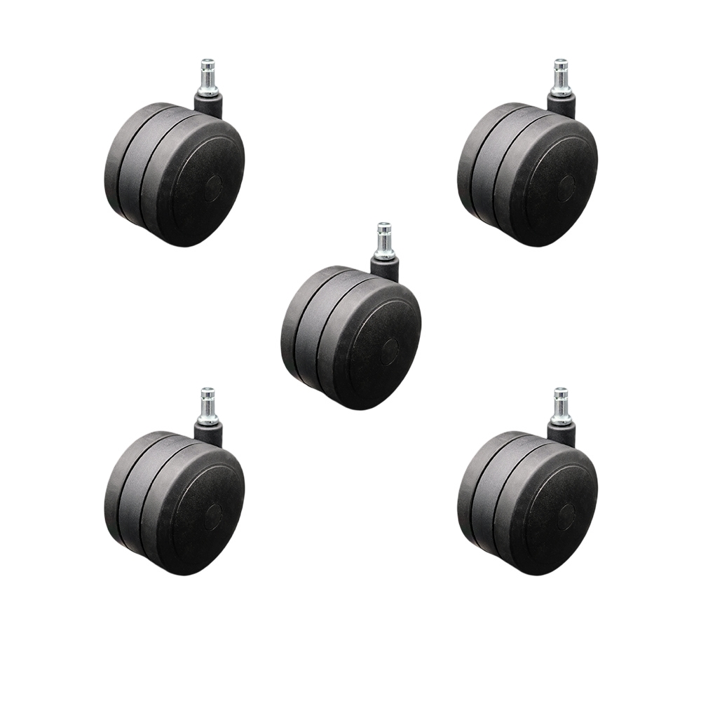 4 Inch Extra Heavy Duty Office Chair Stem Casters Set of 5 - Black Thermoplastic Rubber Twin Wheel with 7/16 Inch by 7/8 Inch Grip Ring Stem Casters - 1,125 lbs. Total Capacity - Service Caster Brand — photo 1