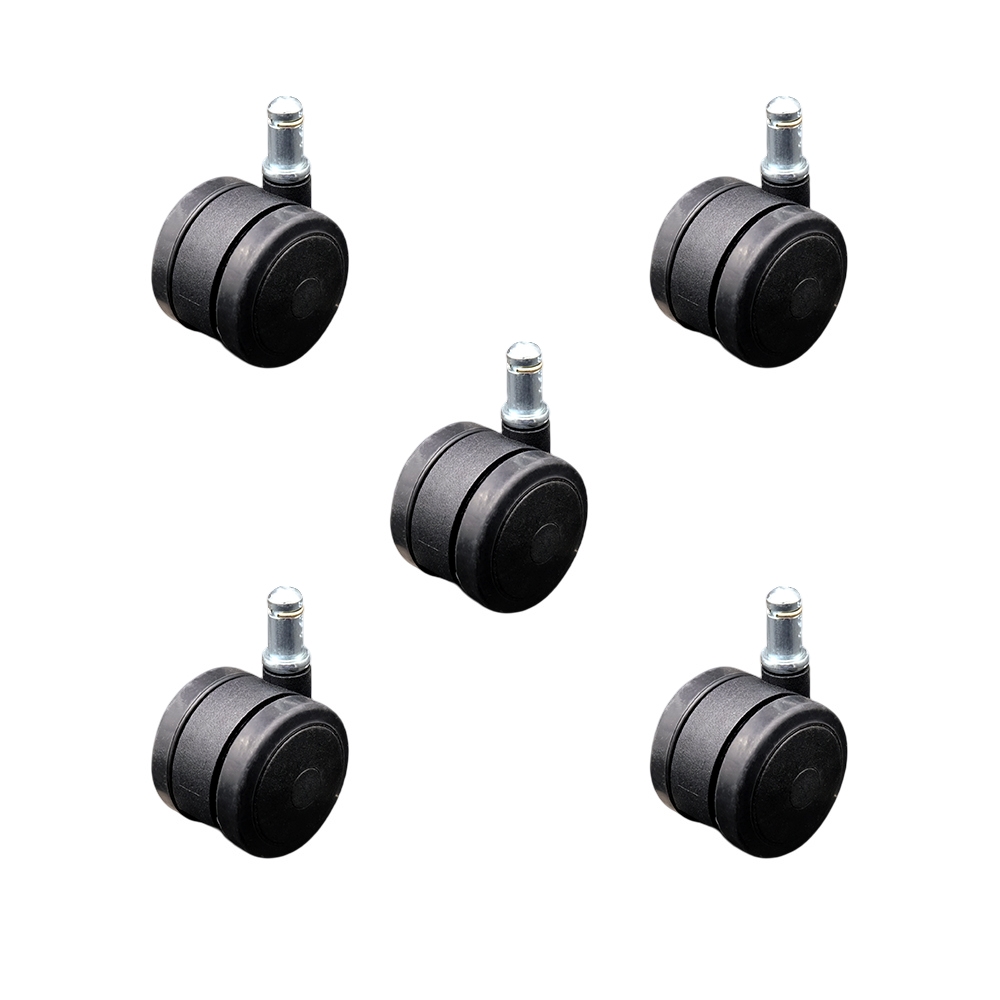 2 Inch Office Chair Stem Casters Set of 5 - Black Thermoplastic Rubber Twin Wheel with 7/16 Inch by 7/8 Inch Grip Ring Stem Casters - 375 lbs. Total Capacity - Service Caster Brand — photo 1