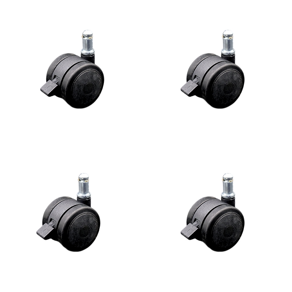 2 Inch Office Chair Stem Casters Set of 4 - Black Thermoplastic Rubber Twin Wheel with 7/16 Inch by 7/8 Inch Grip Ring Stem Casters and Brakes - 300 lbs. Total Capacity - Service Caster Brand — photo 1
