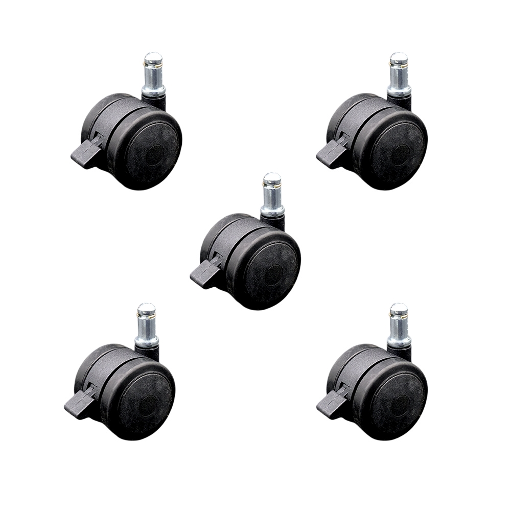 2 Inch Office Chair Stem Casters Set of 5 - Black Thermoplastic Rubber Twin Wheel with 7/16 Inch by 7/8 Inch Grip Ring Stem Casters and Brakes - 375 lbs. Total Capacity - Service Caster Brand — photo 1