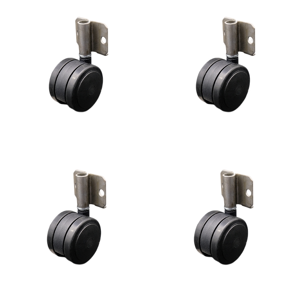 2-3/8 Inch Swivel Caster Wheels for Furniture - Thermoplastic Rubber Black Hooded Twin Wheel with Side Mount Bracket - 400 lbs. Total Capacity - Set of 4 - Service Caster Brand — photo 1