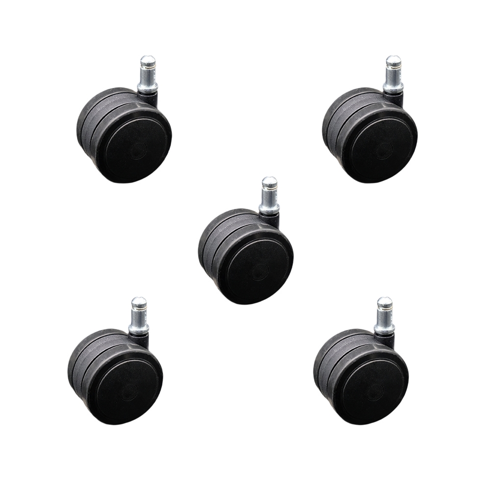2.375 Inch Office Chair Stem Casters Set of 5 - Black Thermoplastic Rubber Twin Wheel with 7/16 Inch by 7/8 Inch Grip Ring Stem Casters - 500 lbs. Total Capacity - Service Caster Brand — photo 1