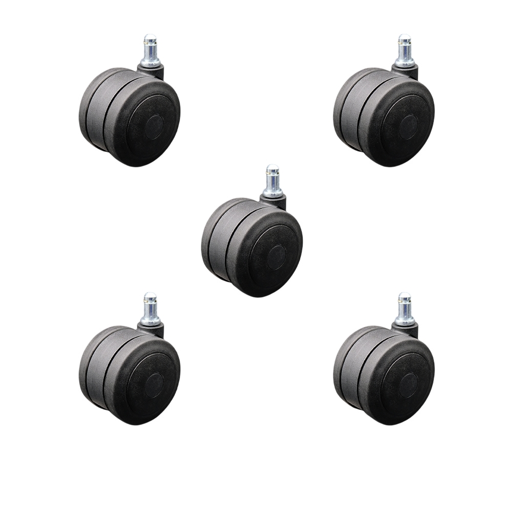 3 Inch Heavy Duty Office Chair Stem Casters Set of 5 - Black Thermoplastic Rubber Twin Wheel with 7/16 Inch by 7/8 Inch Grip Ring Stem Casters - 825 lbs. Total Capacity - Service Caster Brand — photo 1