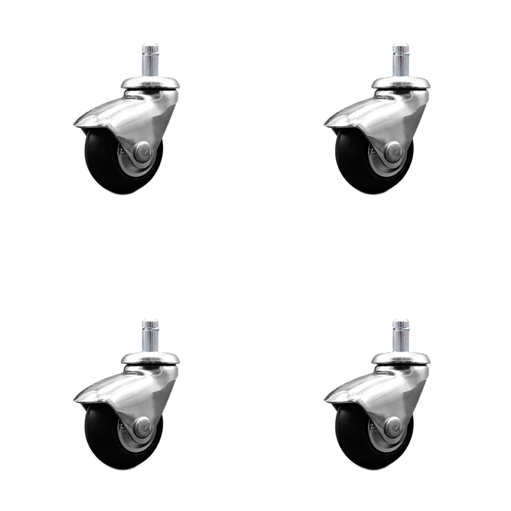 2 Inch Swivel Caster Wheels for Furniture - Bright Chrome Hooded Neoprene Rubber Wheel with 7/16 Inch by 7/8 Inch Grip Ring Stem - 300lbs. Total Capacity - Set of 4 - Service Caster Brand — photo 1