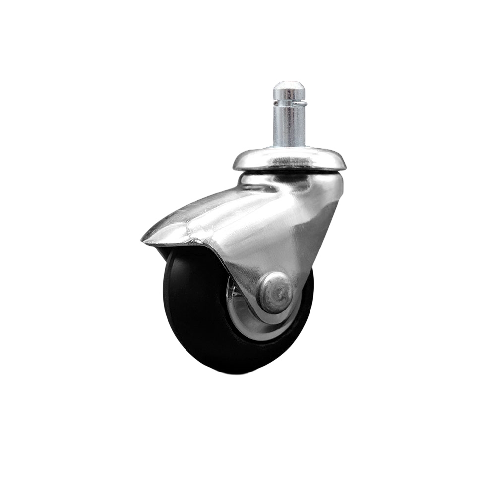 2 Inch Swivel Caster Wheels for Furniture - Bright Chrome Hooded Neoprene Rubber Wheel with 7/16 Inch by 7/8 Inch Grip Ring Stem - 75 lbs. Per Caster - Service Caster Brand — photo 1