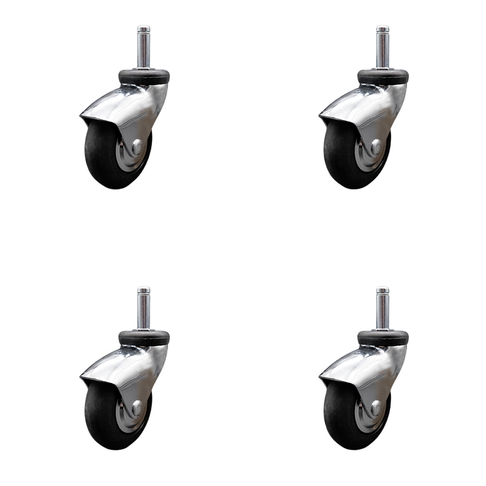 3 Inch Swivel Caster Wheels for Furniture - Bright Chrome Hooded Neoprene Rubber Wheel with 7/16 Inch by 1-3/8 Inch Grip Ring Stem - 440 lbs. Total Capacity - Set of 4 - Service Caster Brand — photo 1