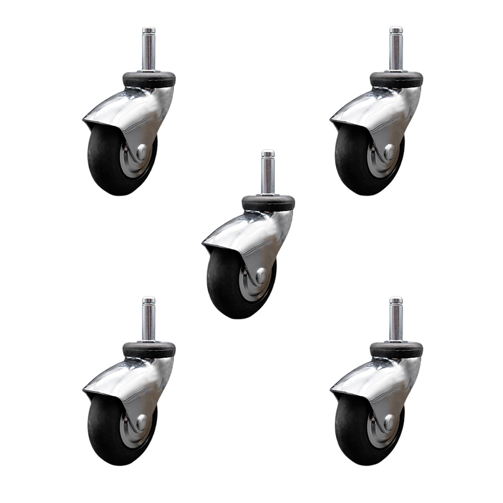 3 Inch Swivel Caster Wheels for Furniture - Bright Chrome Hooded Neoprene Rubber Wheel with 7/16 Inch by 1-3/8 Inch Grip Ring Stem - 550 lbs. Total Capacity - Set of 5 - Service Caster Brand — photo 1