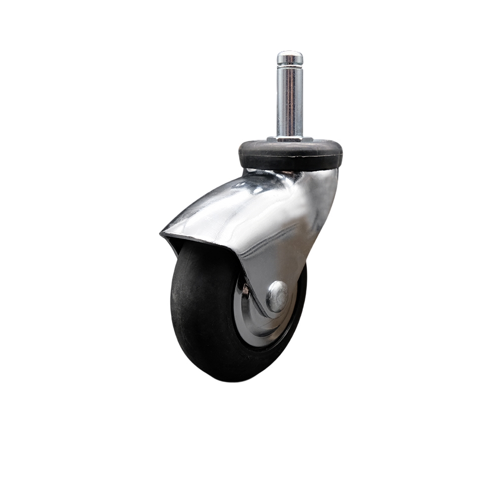 3 Inch Swivel Caster Wheels for Furniture - Bright Chrome Hooded Neoprene Rubber Wheel with 7/16 Inch by 1-3/8 Inch Grip Ring Stem - 110 lbs. Per Caster - Service Caster Brand — photo 1