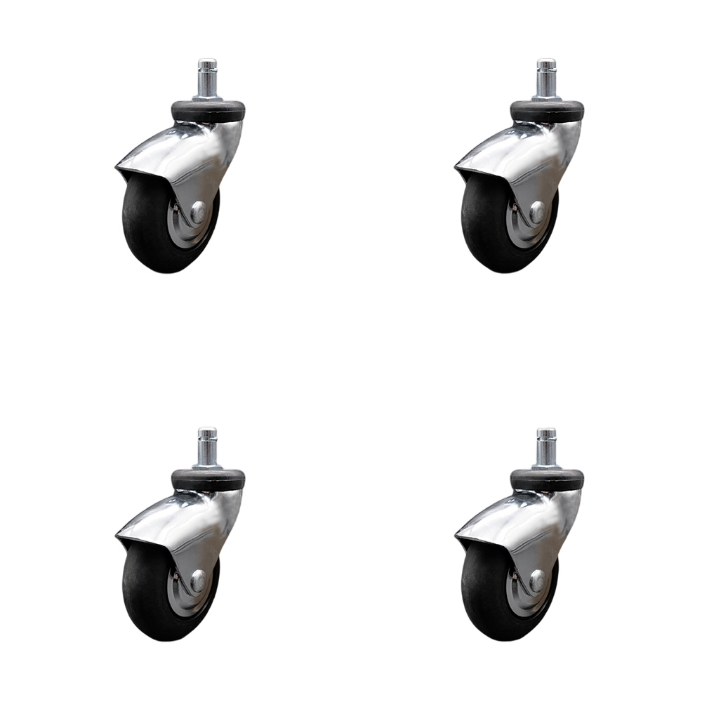 3 Inch Swivel Caster Wheels for Furniture - Bright Chrome Hooded Neoprene Rubber Wheel with 7/16 Inch by 7/8 Inch Grip Ring Stem - 440 lbs. Total Capacity - Set of 4 - Service Caster Brand — photo 1