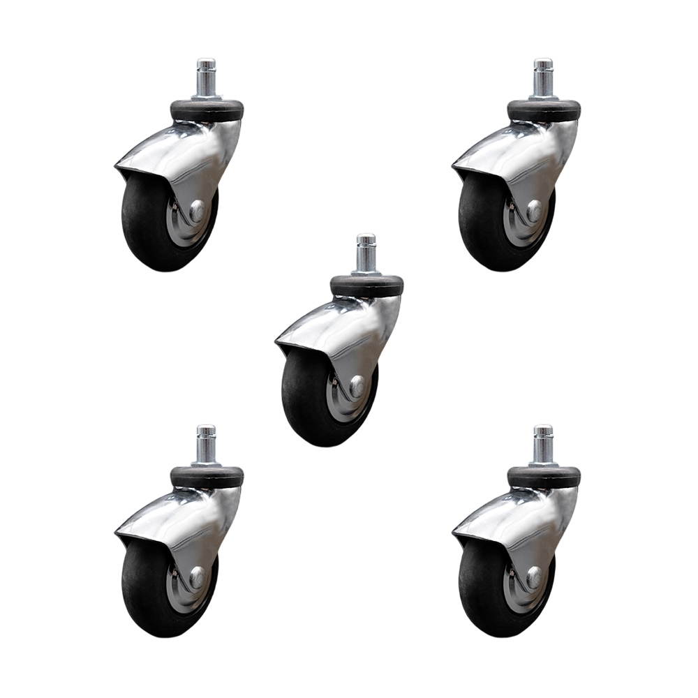 3 Inch Swivel Caster Wheels for Furniture - Bright Chrome Hooded Neoprene Rubber Wheel with 7/16 Inch by 7/8 Inch Grip Ring Stem - 550 lbs. Total Capacity - Set of 5 - Service Caster Brand — photo 1