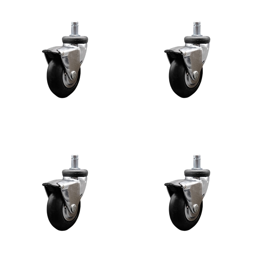 3 Inch Swivel Caster Wheels for Furniture - Bright Chrome Hooded Neoprene Rubber Wheel with 7/16 Inch by 7/8 Inch Grip Ring Stem and Brake - 440 lbs. Total Capacity - Set of 4 - Service Caster Brand — photo 1
