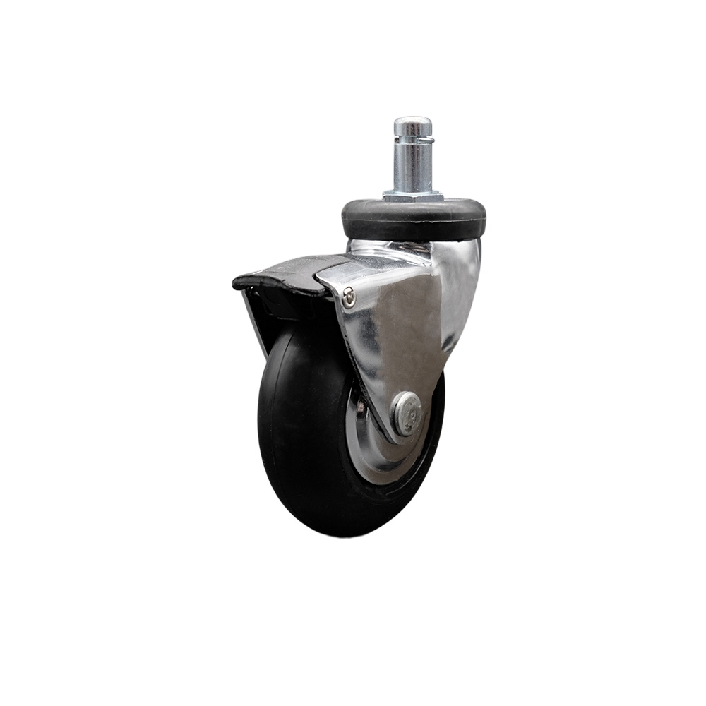 3 Inch Swivel Caster Wheels for Furniture - Bright Chrome Hooded Neoprene Rubber Wheel with 7/16 Inch by 7/8 Inch Grip Ring Stem and Brake - 110 lbs. Per Caster - Service Caster Brand — photo 1