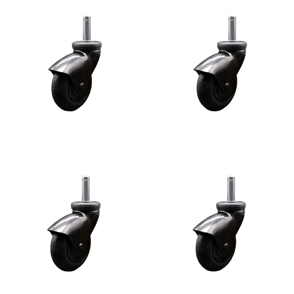 3 Inch Swivel Caster Wheels for Furniture - Black Hooded Neoprene Rubber Wheel with 7/16 Inch by 1-3/8 Inch Grip Ring Stem - 440 lbs. Total Capacity - Set of 4 - Service Caster Brand — photo 1