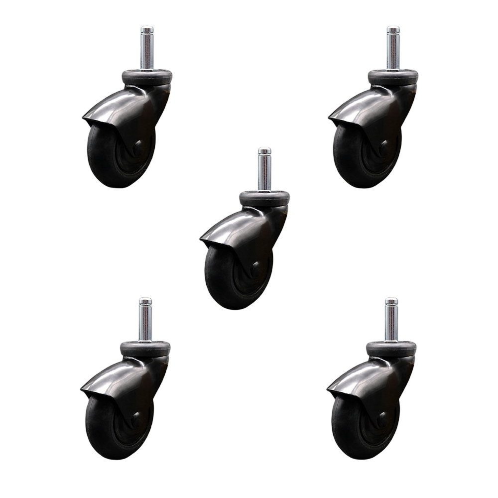 3 Inch Swivel Caster Wheels for Furniture - Black Hooded Neoprene Rubber Wheel with 7/16 Inch by 1-3/8 Inch Grip Ring Stem - 550 lbs. Total Capacity - Set of 5 - Service Caster Brand — photo 1