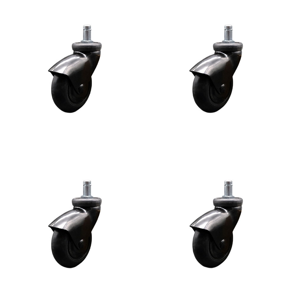 3 Inch Swivel Caster Wheels for Furniture - Black Hooded Neoprene Rubber Wheel with 7/16 Inch by 7/8 Inch Grip Ring Stem - 440 lbs. Total Capacity - Set of 4 - Service Caster Brand — photo 1