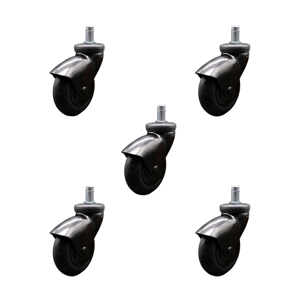 3 Inch Swivel Caster Wheels for Furniture - Black Hooded Neoprene Rubber Wheel with 7/16 Inch by 7/8 Inch Grip Ring Stem - 550 lbs. Total Capacity - Set of 5 - Service Caster Brand — photo 1