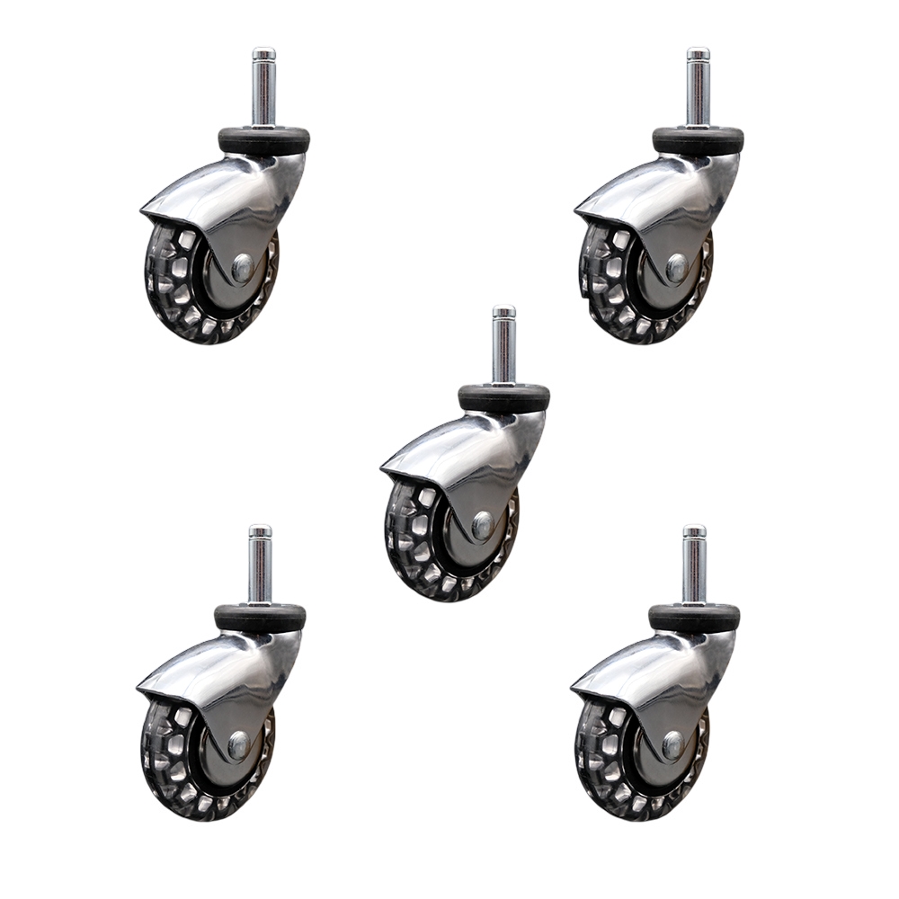 3 Inch Swivel Caster Wheels for Furniture - Bright Chrome Hooded Polyurethane Wheel with 7/16 Inch by 1-3/8 Inch Grip Ring Stem - 600 lbs. Total Capacity - Set of 5 - Service Caster Brand — photo 1