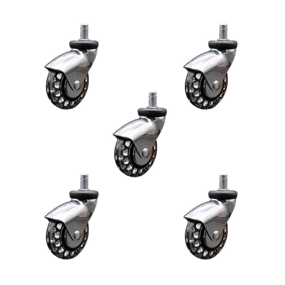 3 Inch Swivel Caster Wheels for Furniture - Bright Chrome Hooded Polyurethane Wheel with 7/16 Inch by 7/8 Inch Grip Ring Stem - 600 lbs. Total Capacity - Set of 5 - Service Caster Brand — photo 1