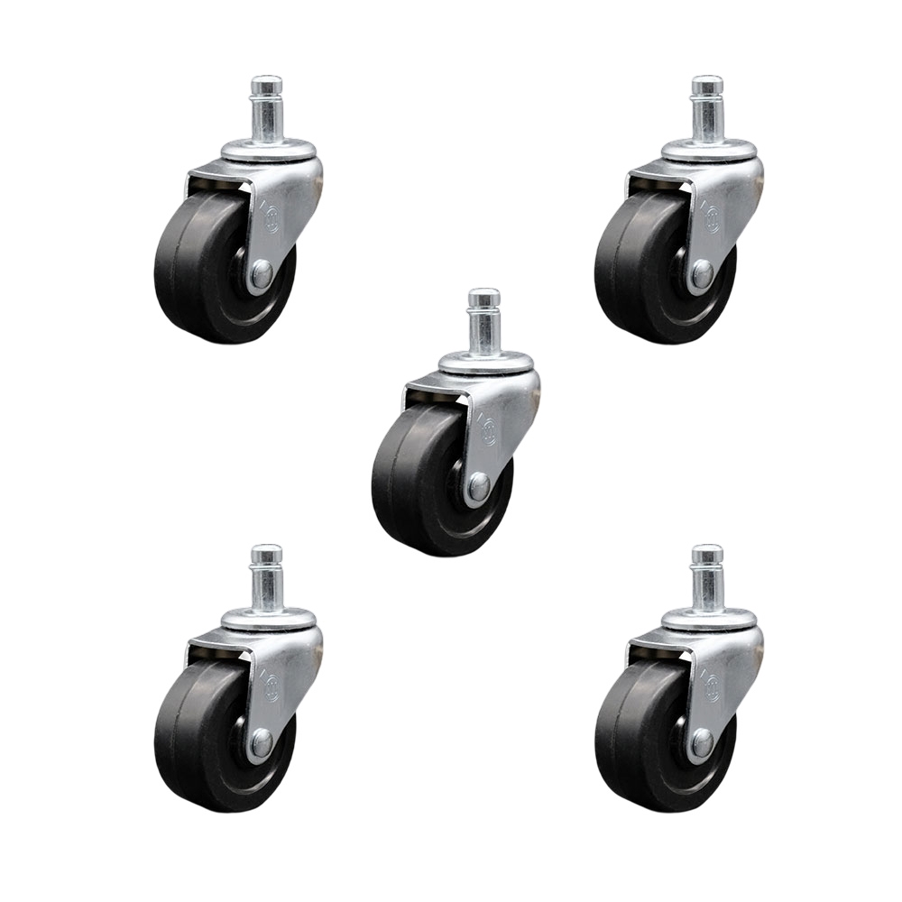 2 Inch Swivel Soft Rubber Caster Wheels and 7/16 Inch by 7/8 Inch Grip Ring Stem Casters - 400 lbs. Total Capacity - Set of 5 - Service Caster Brand — photo 1