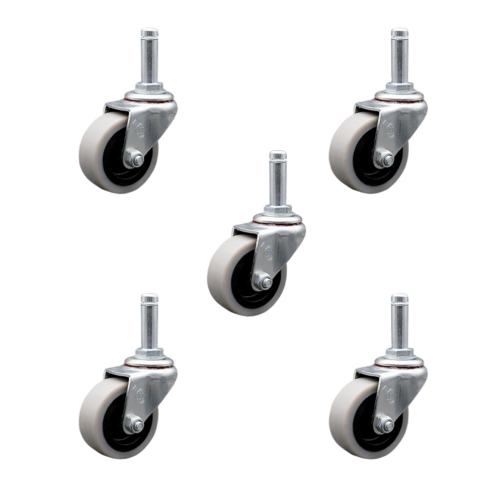 2 Inch Swivel Thermoplastic Rubber Caster Wheels and 7/16 Inch by 1-3/8 Inch Grip Ring Stem Caster - 400 lbs. Total Capacity - Set of 5 - Service Caster Brand — photo 1