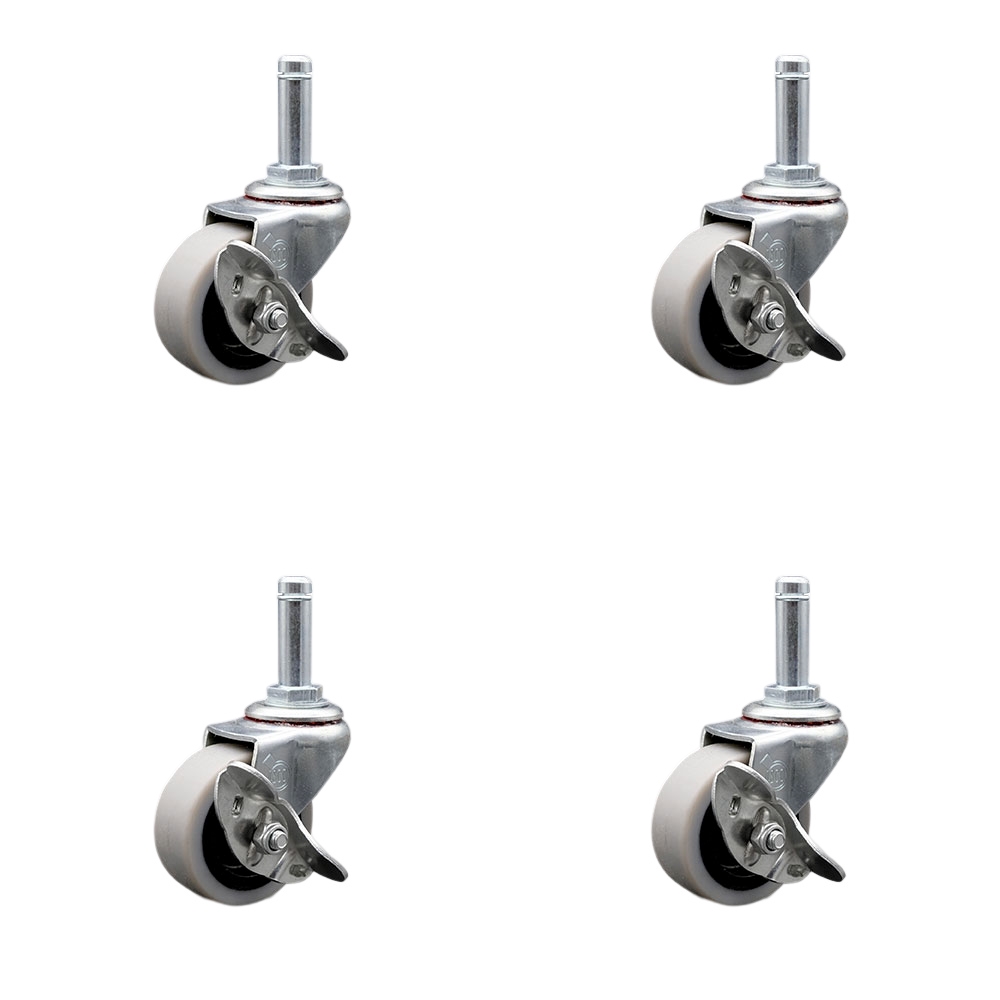 2 Inch Swivel Thermoplastic Rubber Caster Wheels and 7/16 Inch by 1-3/8 Inch Grip Ring Stem Caster and Brake - 320 lbs. Total Capacity - Set of 4 - Service Caster Brand — photo 1