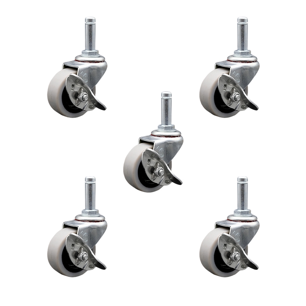 2 Inch Swivel Thermoplastic Rubber Caster Wheels and 7/16 Inch by 1-3/8 Inch Grip Ring Stem Caster and Brake - 400 lbs. Total Capacity - Set of 5 - Service Caster Brand — photo 1