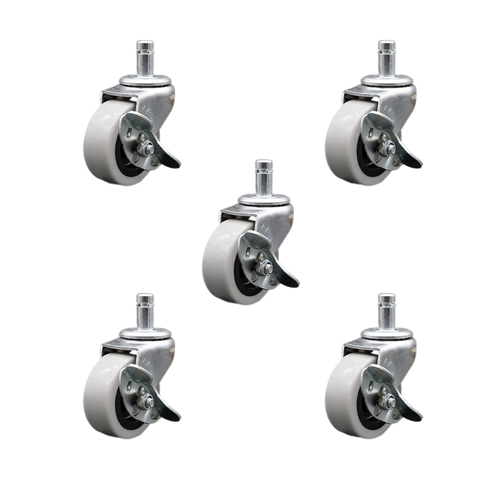 2 Inch Swivel Thermoplastic Rubber Caster Wheels and 7/16 Inch by 7/8 Inch Grip Ring Stem Caster and Brake - 400 lbs. Total Capacity - Set of 5 - Service Caster Brand — photo 1