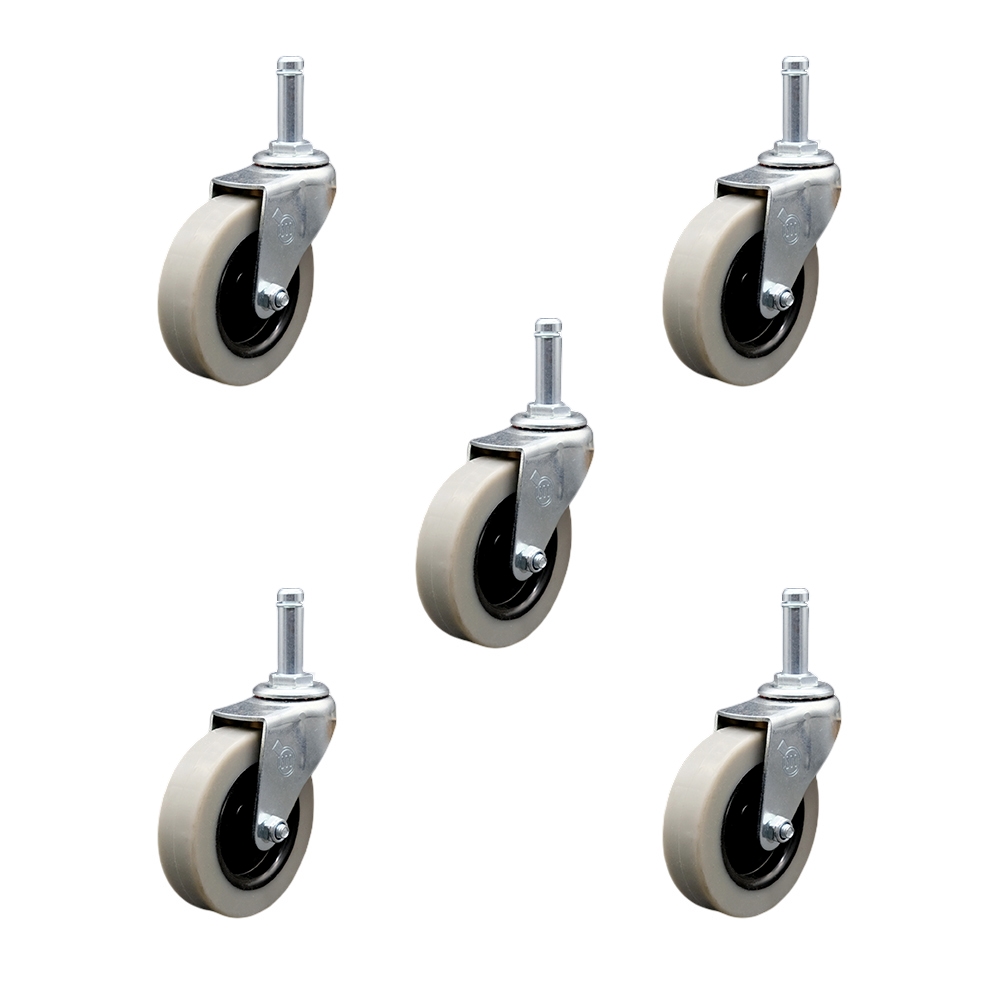 3 Inch Swivel Thermoplastic Rubber Caster Wheels and 7/16 Inch by 1-3/8 Inch Grip Ring Stem Caster - 550 lbs. Total Capacity - Set of 5 - Service Caster Brand — photo 1
