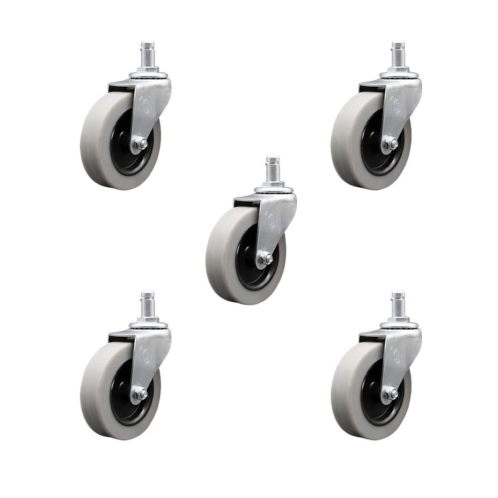 3 Inch Swivel Thermoplastic Rubber Caster Wheels and 7/16 Inch by 7/8 Inch Grip Ring Stem Caster - 550 lbs. Total Capacity - Set of 5 - Service Caster Brand — photo 1
