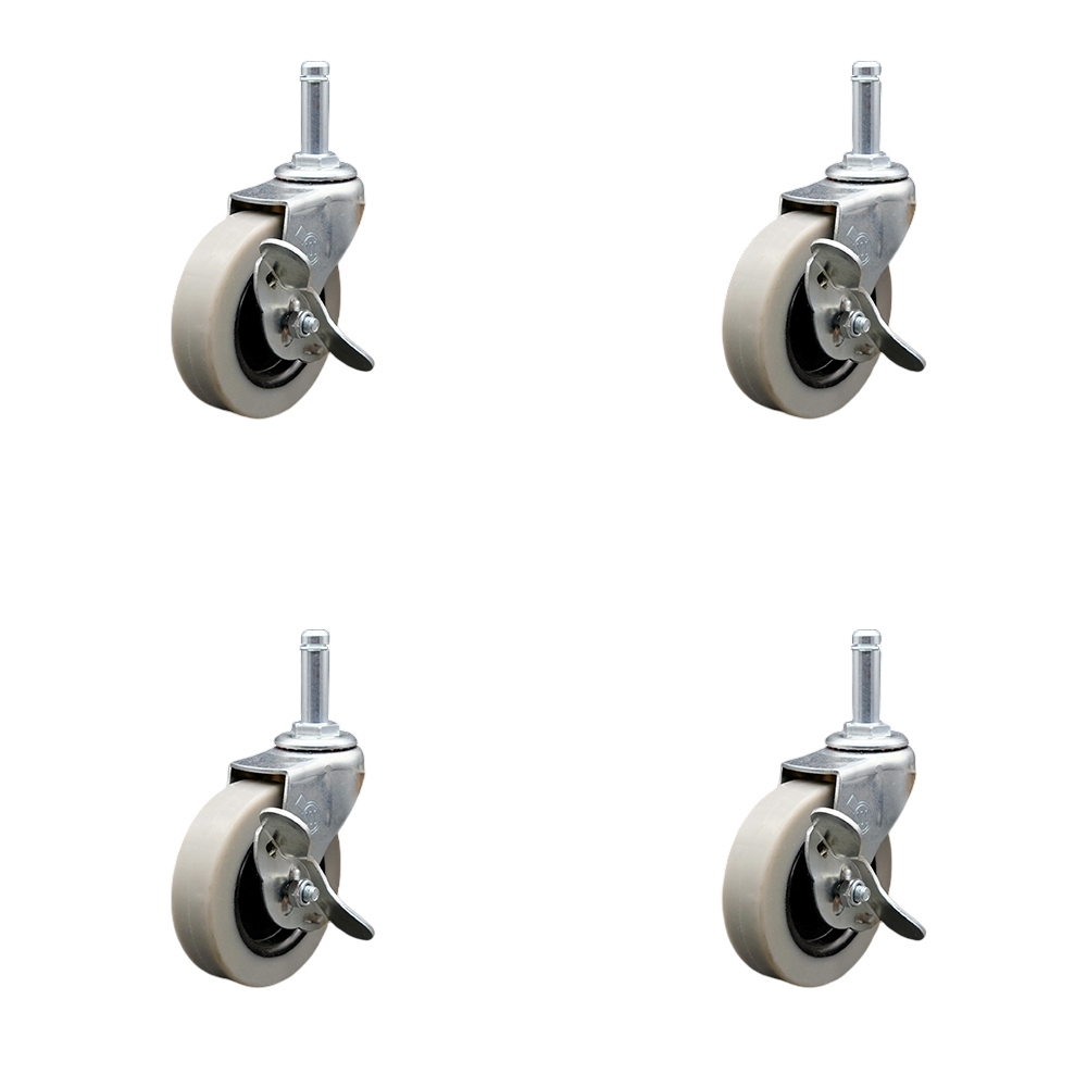 3 Inch Swivel Thermoplastic Rubber Caster Wheels and 7/16 Inch by 1-3/8 Inch Grip Ring Stem Caster and Brake - 440 lbs. Total Capacity - Set of 4 - Service Caster Brand — photo 1