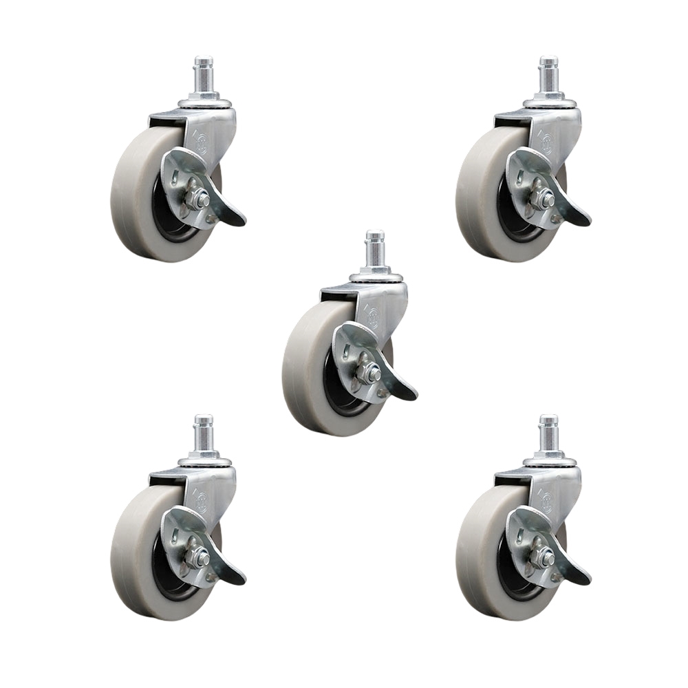 3 Inch Swivel Thermoplastic Rubber Caster Wheels and 7/16 Inch by 7/8 Inch Grip Ring Stem Caster and Brake - 550 lbs. Total Capacity - Set of 5 - Service Caster Brand — photo 1