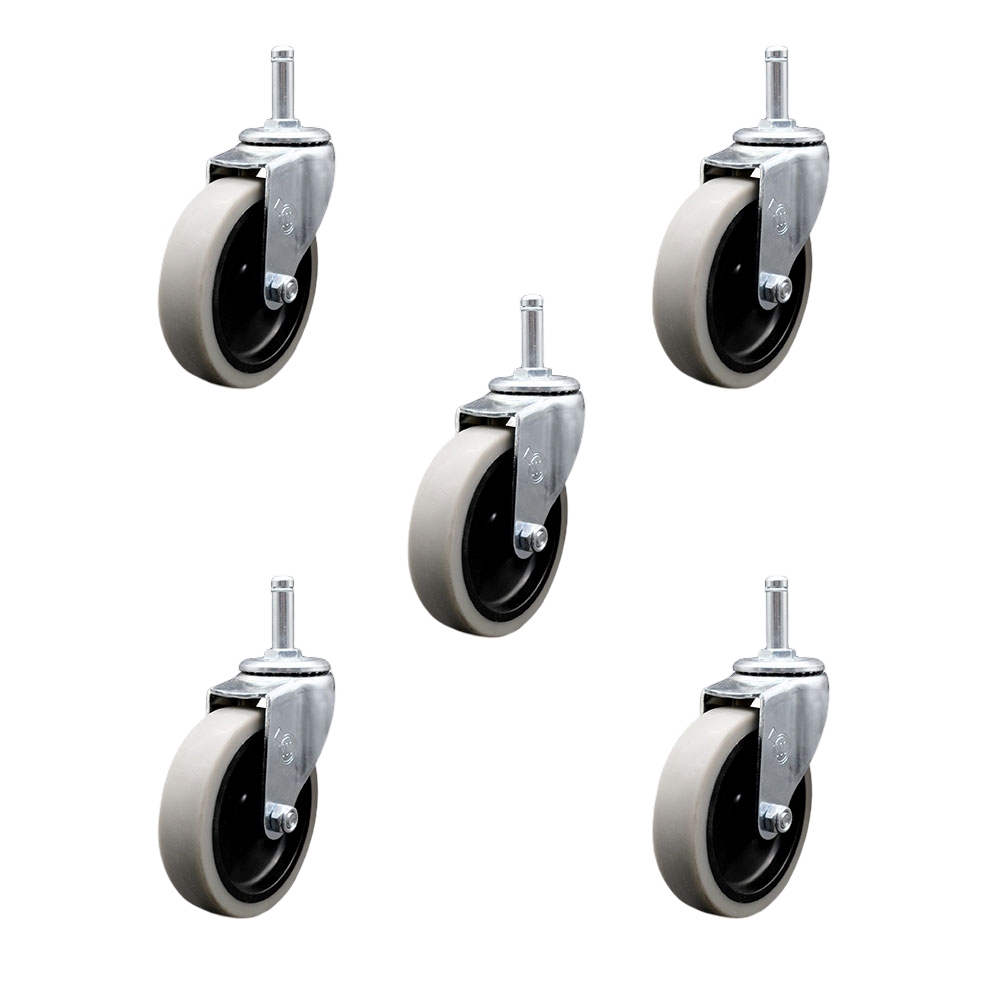4 Inch Swivel Thermoplastic Rubber Caster Wheels and 7/16 Inch by 1-3/8 Inch Grip Ring Stem Caster - 625 lbs. Total Capacity - Set of 5 - Service Caster Brand — photo 1