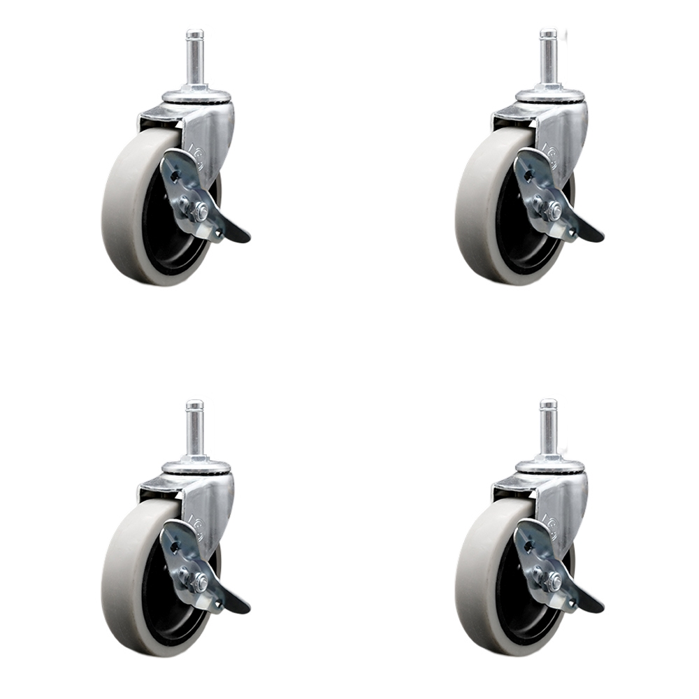 4 Inch Swivel Thermoplastic Rubber Caster Wheels and 7/16 Inch by 1-3/8 Inch Grip Ring Stem Caster and Brake - 500 lbs. Total Capacity - Set of 4 - Service Caster Brand — photo 1
