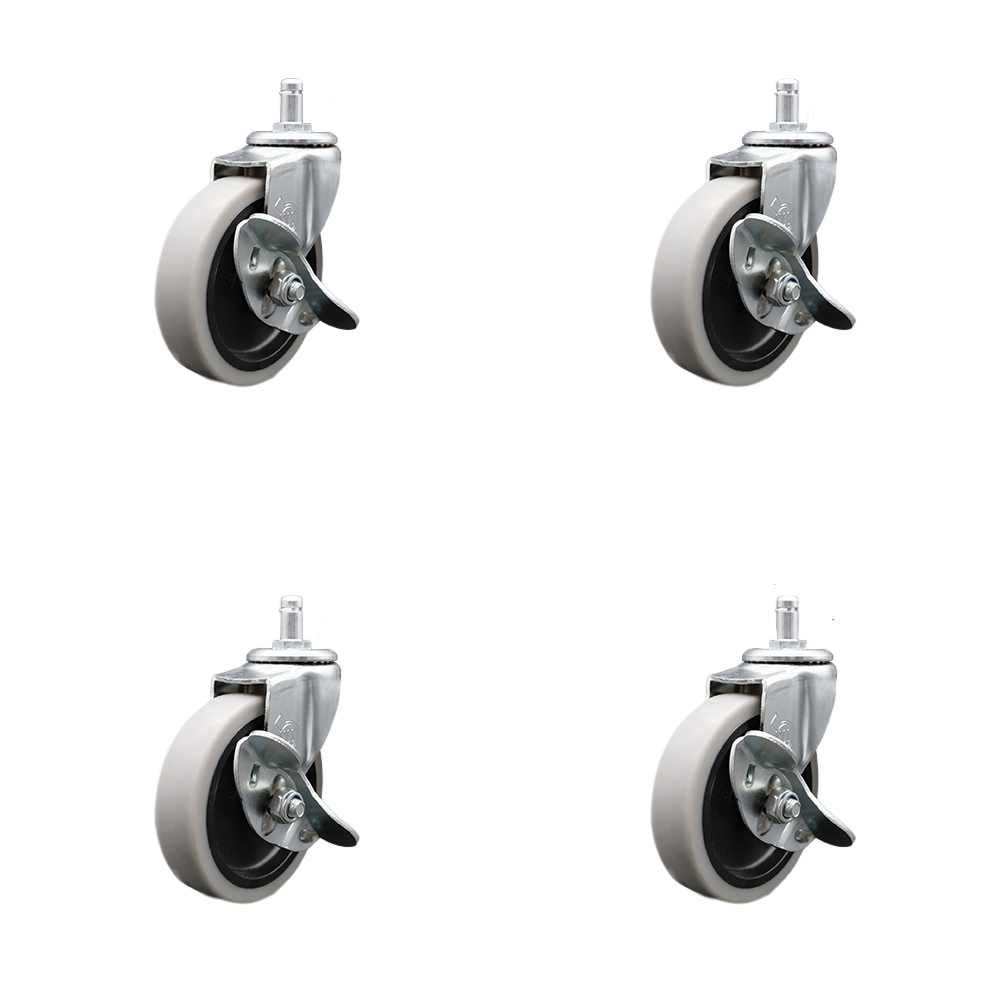 4 Inch Swivel Thermoplastic Rubber Caster Wheels and 7/16 Inch by 7/8 Inch Grip Ring Stem Caster and Brake - 500 lbs. Total Capacity - Set of 4 - Service Caster Brand — photo 1