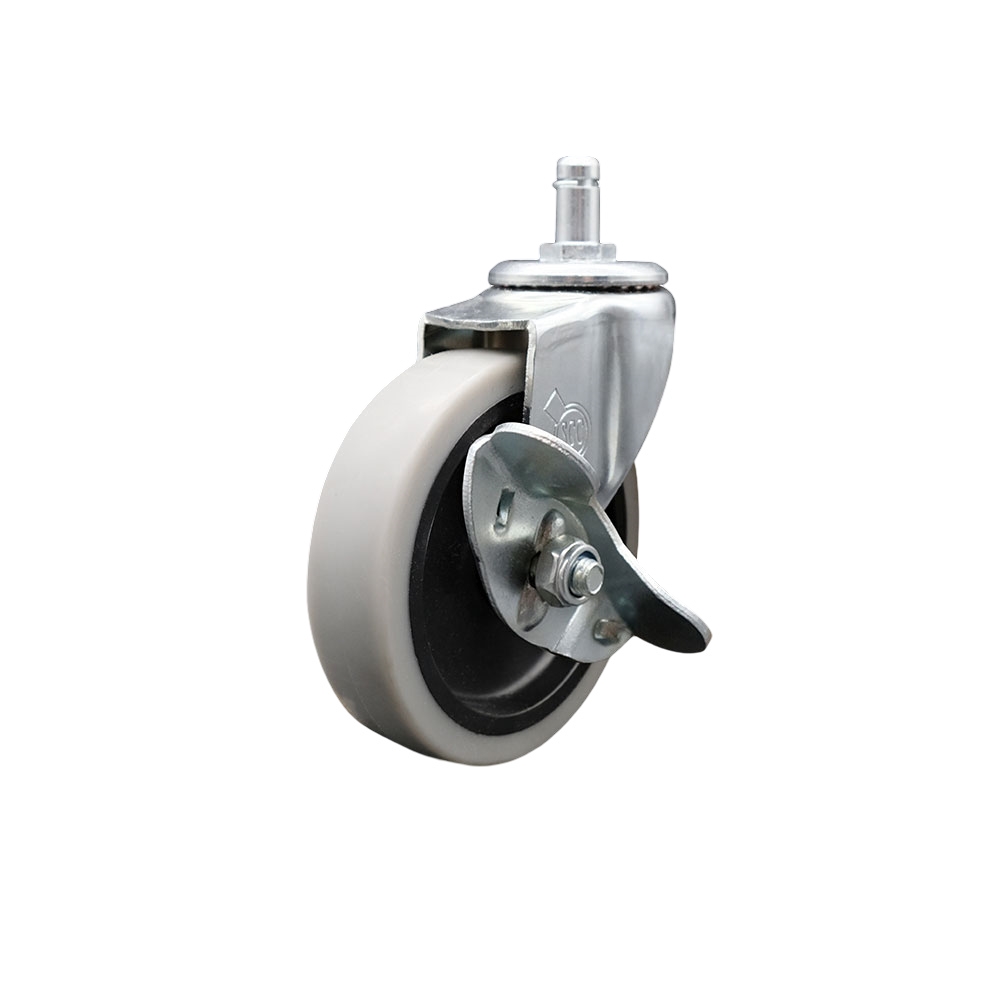 4 Inch Swivel Thermoplastic Rubber Caster Wheel and 7/16 Inch by 7/8 Inch Grip Ring Stem Caster and Brake - 125 lbs. Per Caster - Service Caster Brand — photo 1