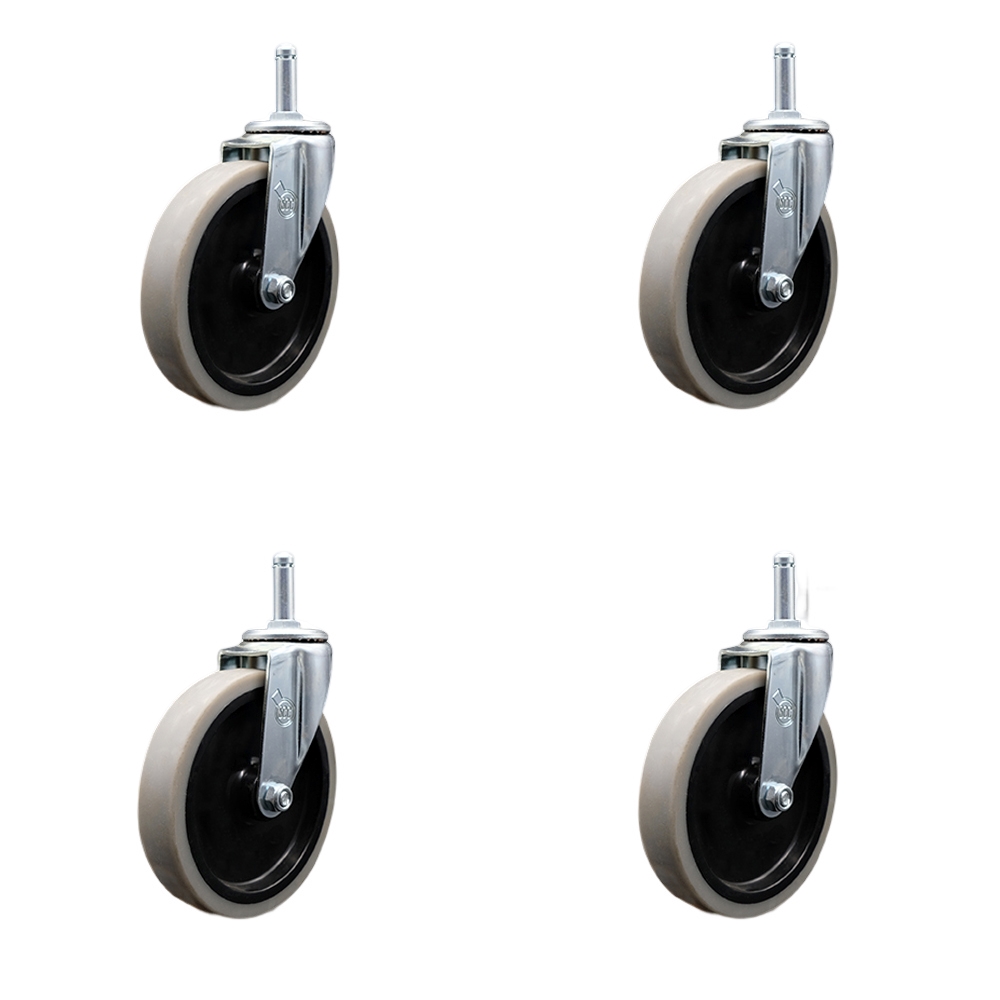 5 Inch Swivel Thermoplastic Rubber Caster Wheels and 7/16 Inch by 1-3/8 Inch Grip Ring Stem Caster - 520 lbs. Total Capacity - Set of 4 - Service Caster Brand — photo 1
