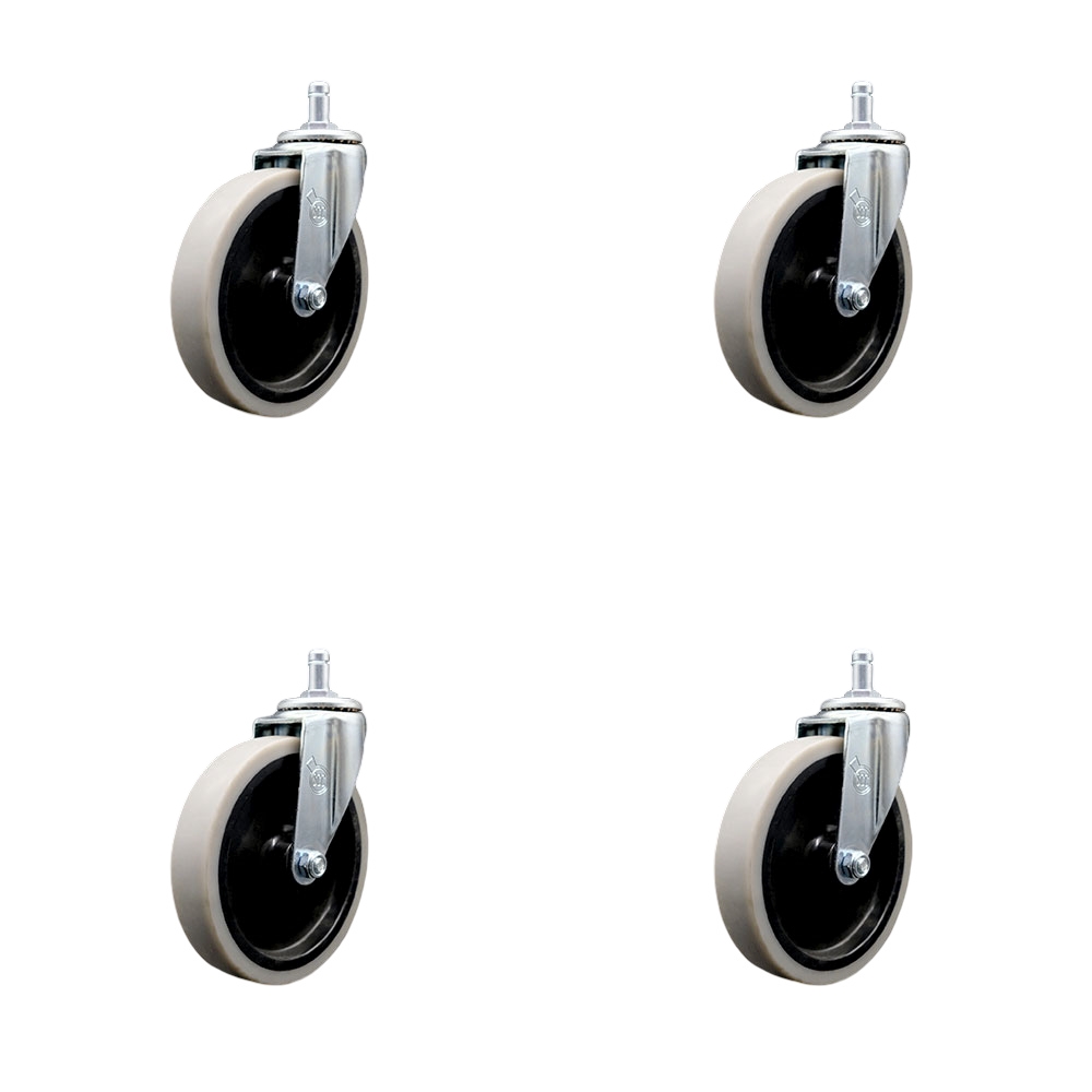 5 Inch Swivel Thermoplastic Rubber Caster Wheels and 7/16 Inch by 7/8 Inch Grip Ring Stem Caster - 520 lbs. Total Capacity - Set of 4 - Service Caster Brand — photo 1