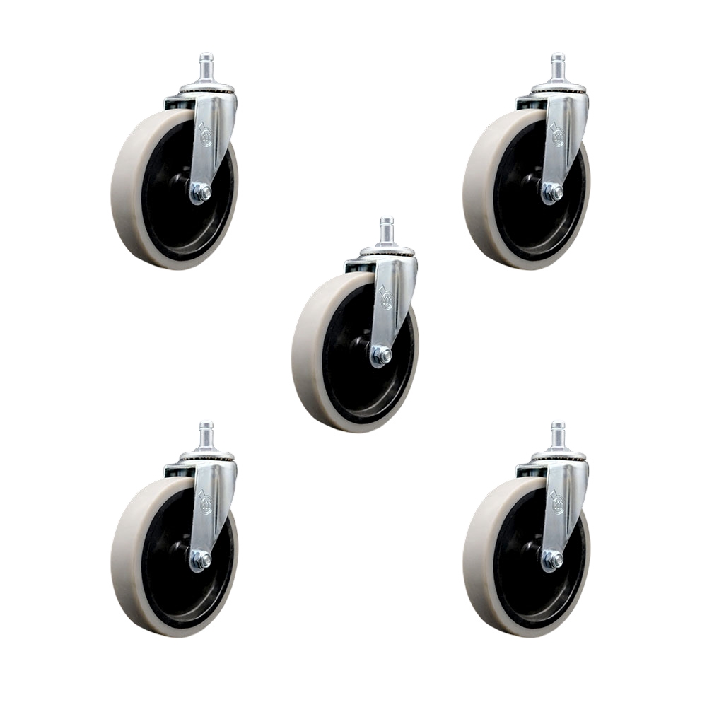 5 Inch Swivel Thermoplastic Rubber Caster Wheels and 7/16 Inch by 7/8 Inch Grip Ring Stem Caster - 650 lbs. Total Capacity - Set of 5 - Service Caster Brand — photo 1