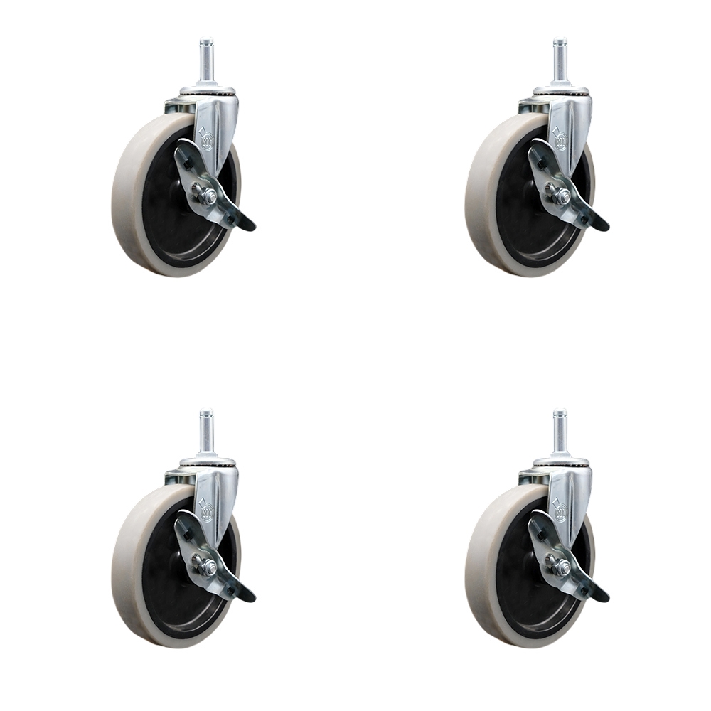 5 Inch Swivel Thermoplastic Rubber Caster Wheels and 7/16 Inch by 1-3/8 Inch Grip Ring Stem Caster and Brake - 520 lbs. Total Capacity - Set of 4 - Service Caster Brand — photo 1