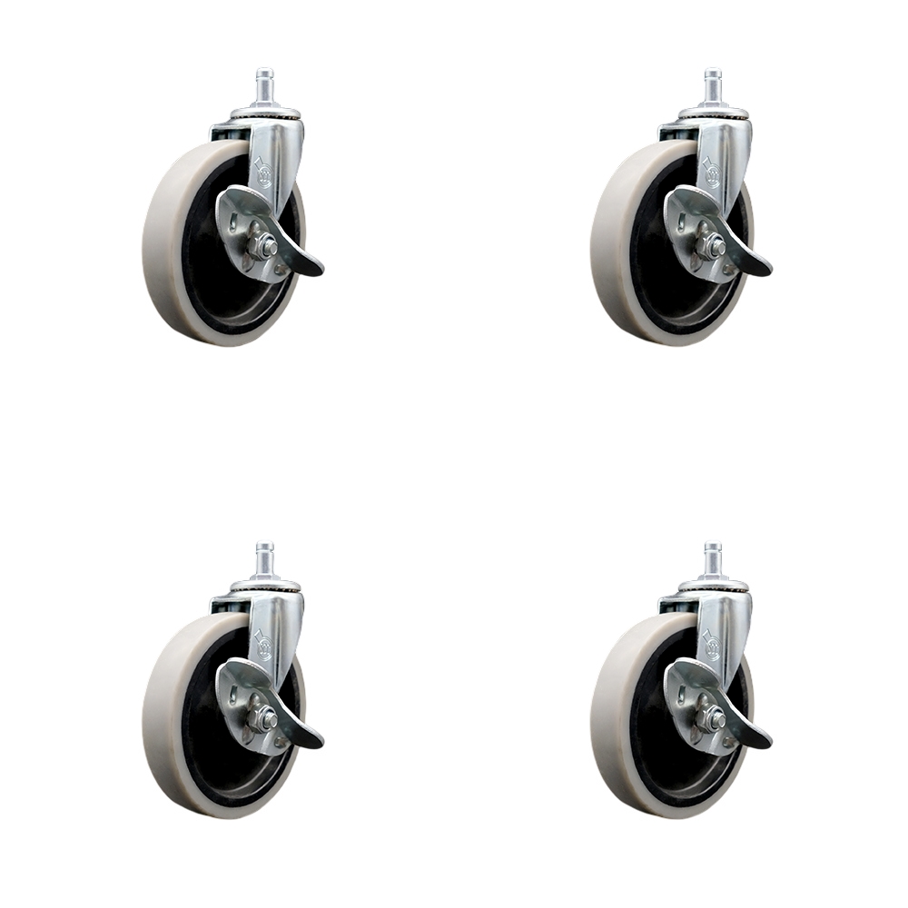 5 Inch Swivel Thermoplastic Rubber Caster Wheels and 7/16 Inch by 7/8 Inch Grip Ring Stem Caster and Brake - 520 lbs. Total Capacity - Set of 4 - Service Caster Brand — photo 1