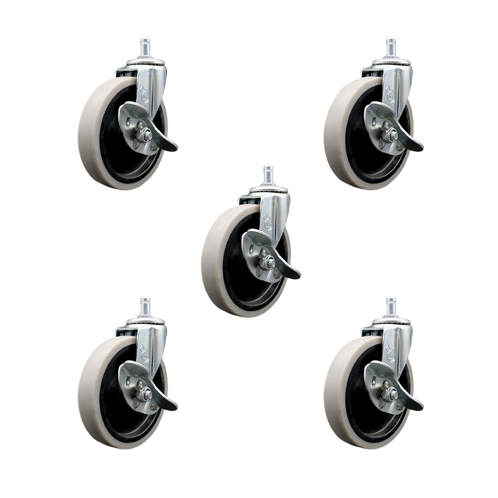 5 Inch Swivel Thermoplastic Rubber Caster Wheels and 7/16 Inch by 7/8 Inch Grip Ring Stem Caster and Brake - 650 lbs. Total Capacity - Set of 5 - Service Caster Brand — photo 1