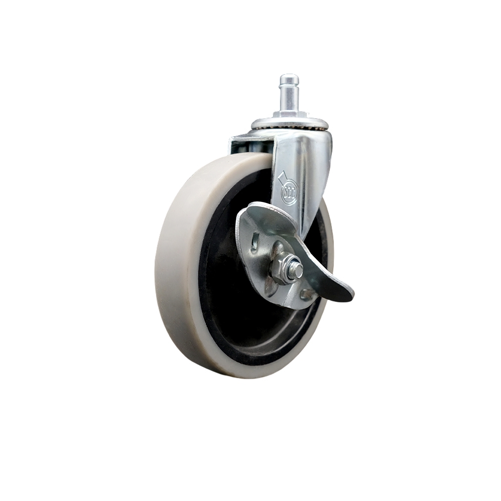 5 Inch Swivel Thermoplastic Rubber Caster Wheel and 7/16 Inch by 7/8 Inch Grip Ring Stem Caster and Brake - 130 lbs. Per Caster - Service Caster Brand — photo 1