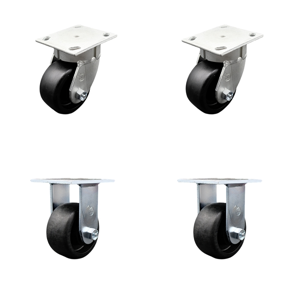 Kingpinless Glass Filled Nylon Swivel Top Plate Caster Set of 4 w/4" x 2" Black Wheels - Includes 2 Swivel & 2 Rigid - 4800 lbs Total Capacity - Service Caster Brand — photo 1