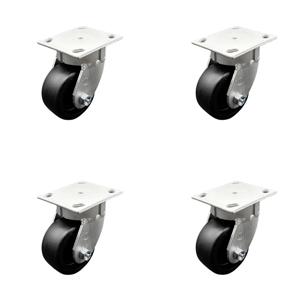 Kingpinless Glass Filled Nylon Swivel Top Plate Caster Set of 4 w/4" x 2" Black Wheels - Includes 4 Swivel - 4800 lbs Total Capacity - Service Caster Brand — photo 1